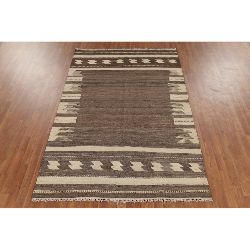 Nomadic Flat Weave Kilim Persian Area Rug Hand-Knotted Wool Carpet - 5'5"x 8'1"