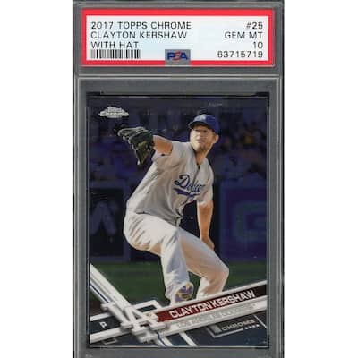 Clayton Kershaw 2017 Topps Chrome With Hat Baseball Card #25 Graded PSA 10 - 8'6" x 11'6"