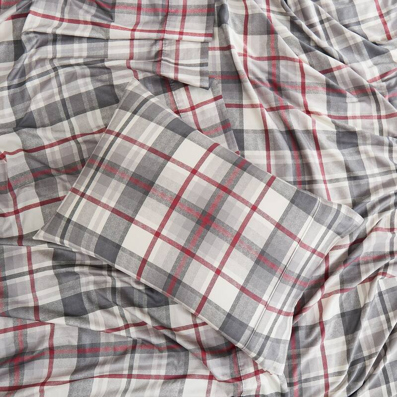 Highland 300 Thread Count Cotton Extra Deep Pocket Plaid 4-piece Bed Sheet Set