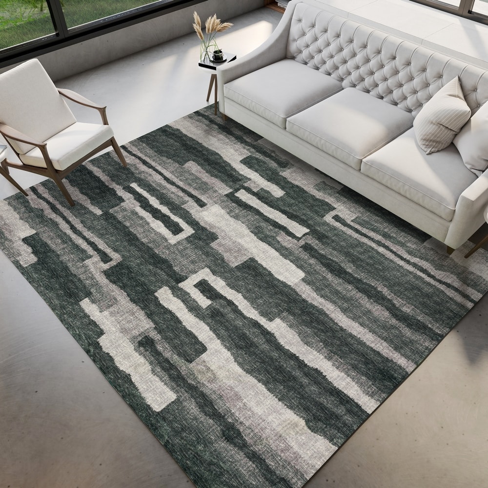 Indoor/ Outdoor Addison Bravado Abstract Striped Washable Area Rug