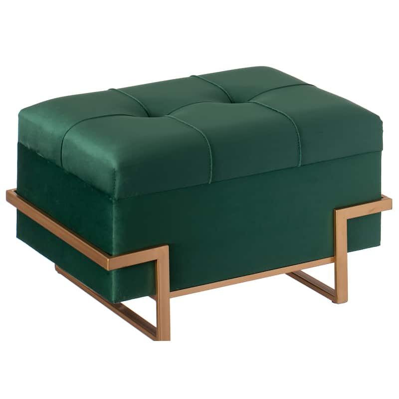Rectangle Velvet Storage Ottoman Stool Box with Abstract Golden Legs | Decorative Sitting Bench with Unique Base Support
