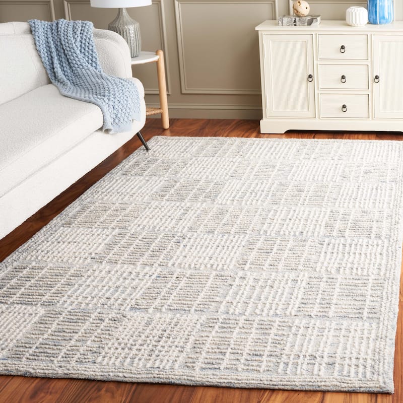 SAFAVIEH Handmade Abstract Anoek Checkered Wool Rug - 5' x 8' - Blue/Grey