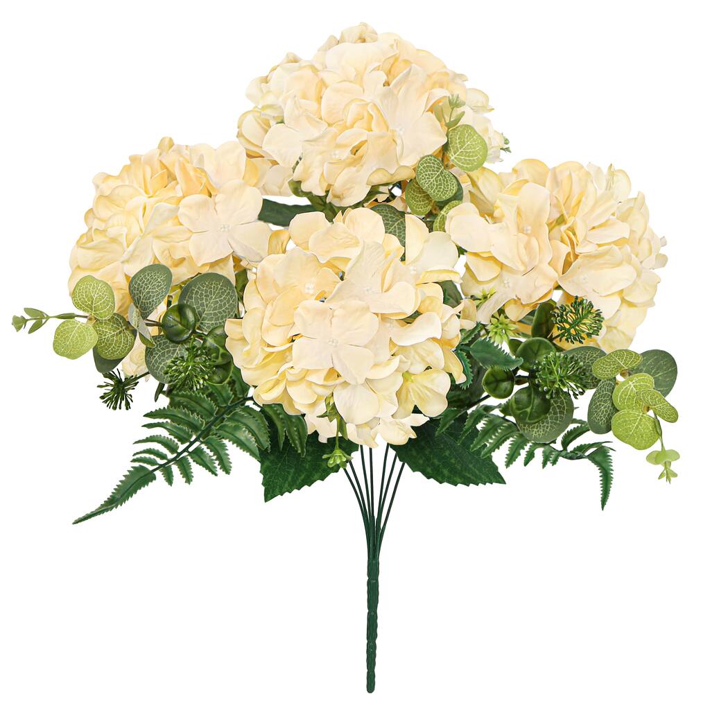 Set of 2 Champagne Artificial Hydrangea Flower Stem Bush Bouquet 19in - 19" L x 12" W x 12" DP
