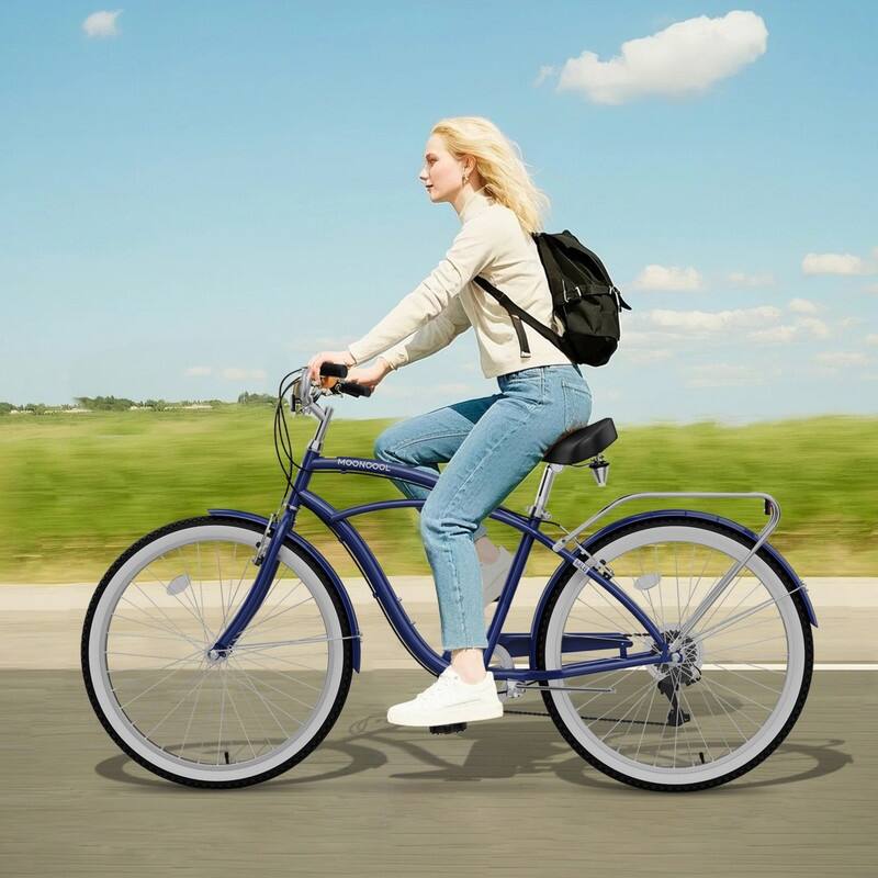 Beach Cruiser Bike for Women and Men, 24/26 Inch 7-Speed Adult Bicycle - 26in - Blue
