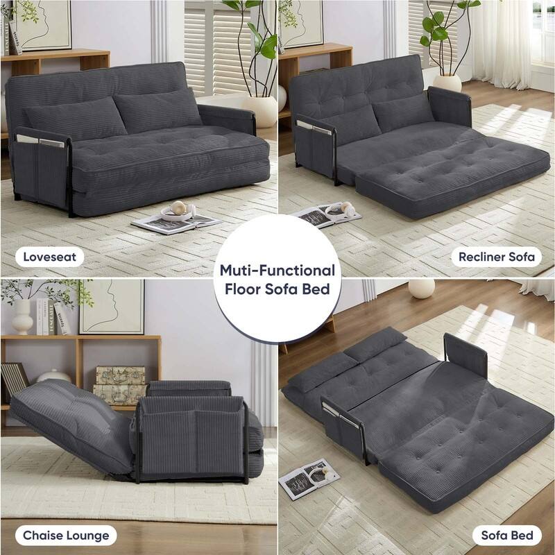 Mixoy Muti-Functional Folding Floor Sofa Bed,Lazy Sofa with Pillows,6 Position Adjustable Backrest-2+1