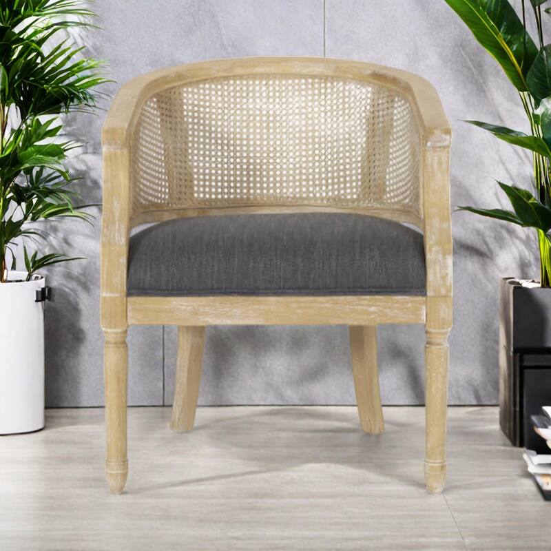 Rubber Wood Accent Chair with Cane Webbing, French Country Design and 300lb Weight Capacity - Charcoal
