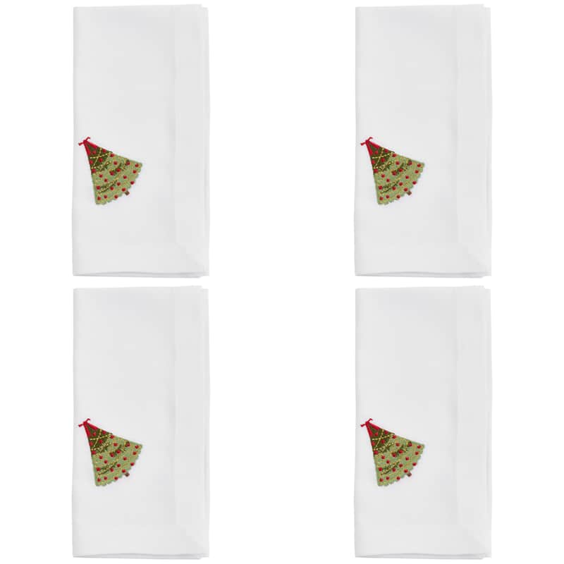 Embroidered Table Napkins With Christmas Tree Design (Set of 4) - 20"x20"