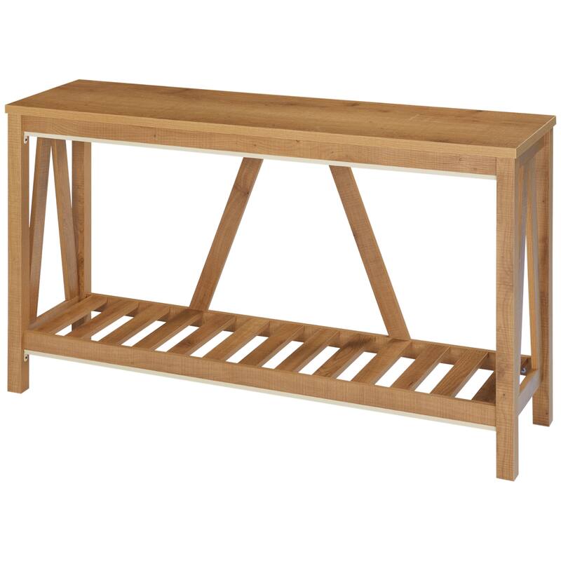 Console Table, Farmhouse Entryway Table with Storage Slatted Shelf, Rustic Sofa Table with Anti-Tipper for Living Room