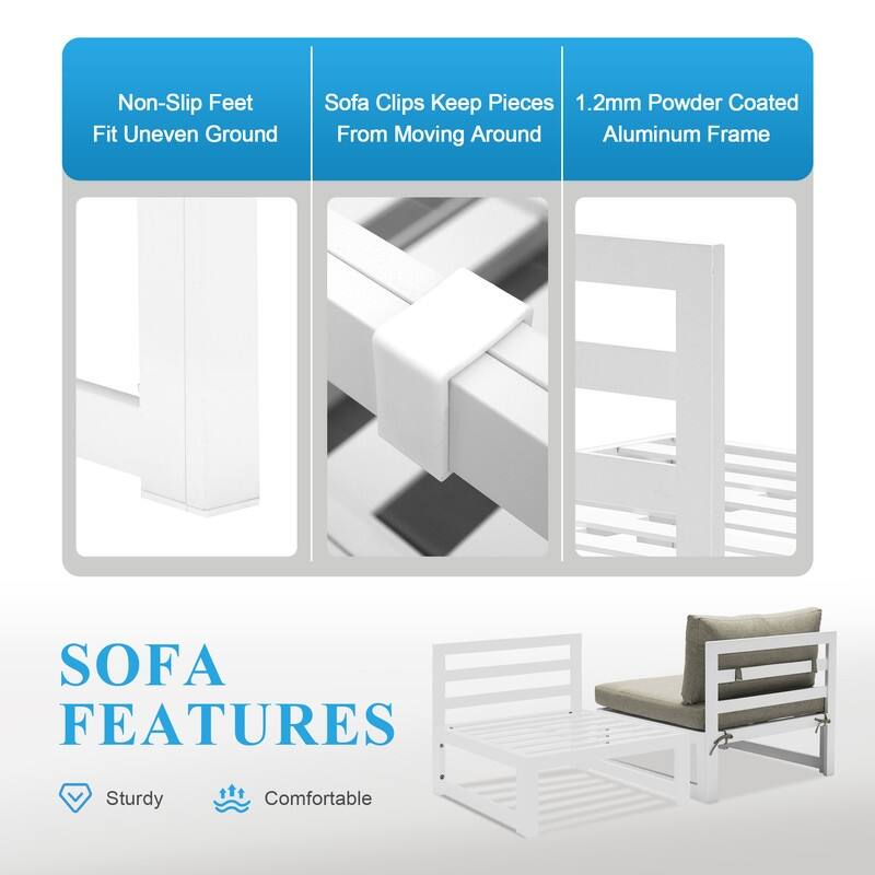 FINCATI 10-piece Patio Sectional Sofa Aluminum Conversation Set with Tables