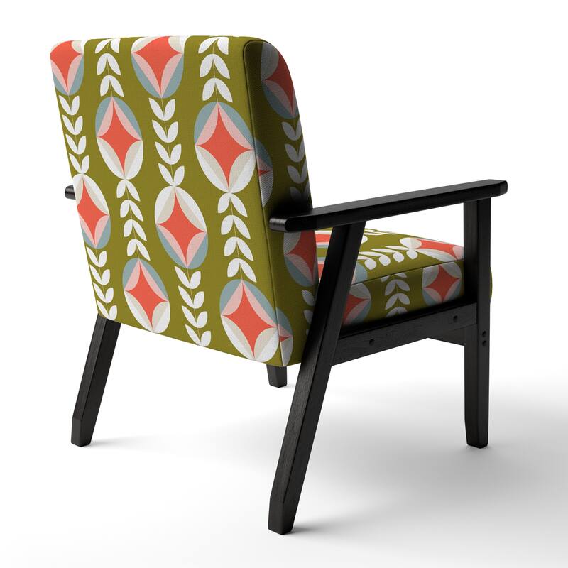 Designart "Retro Botanical Pattern I" Upholstered Mid-Century Accent Chair - Arm Chair