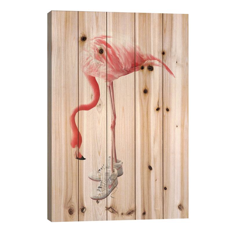 Sneaker Flamingo Print On Wood by Jonas Loose - Multi-Color - 40x26x1.5
