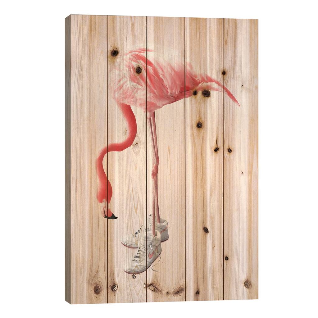 Sneaker Flamingo Print On Wood by Jonas Loose - Multi-Color