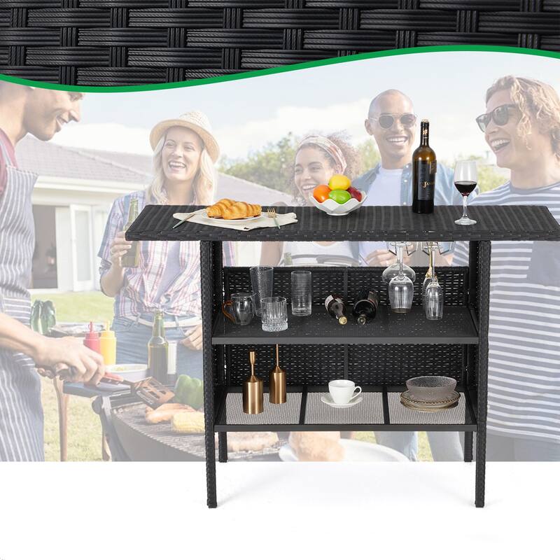 AVAWING 5PCS Patio Bar Set Outdoor Rattan Bar Set with Removable Cushion