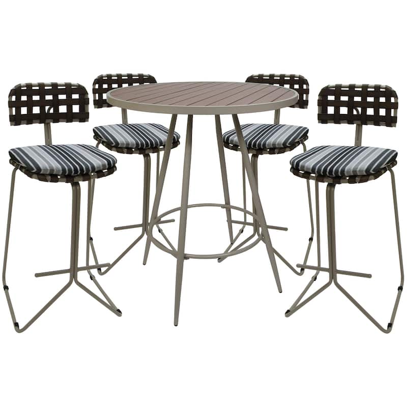 Outdoor/Indoor Metal Pub Set - Nikki 30" Bar Stools - 30" Seat Bar Height - Grey Striped - Beige