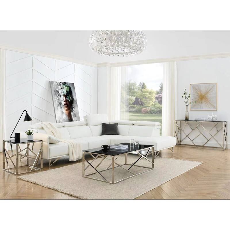 Modern Glass Console Table, Sofa Table with Metal Frame and Glass Top