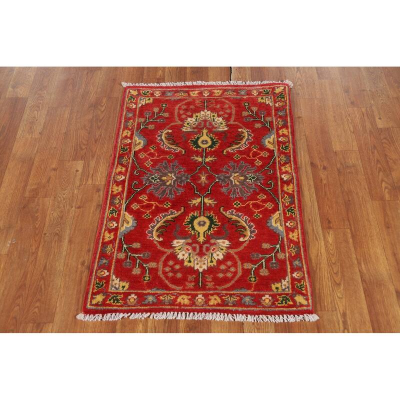 Kazak Oriental Foyer Rug Handmade Red Floral Wool Carpet - 2'0" x 3'0"