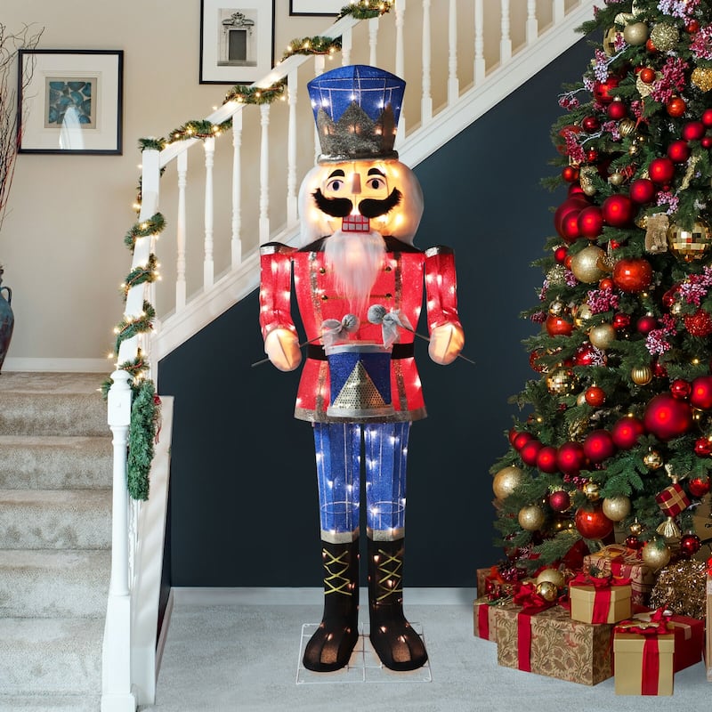 VEIKOUS 5 ft. 3D Warm White Light Nutcracker Play Drum Christmas Holiday Yard Decoration - Red