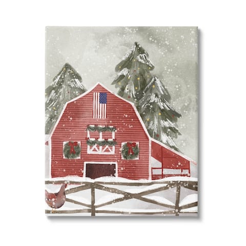 Stupell Industries Americana Barn Holiday Snow Scene Canvas Wall Art, Design by Laura Konyndyk