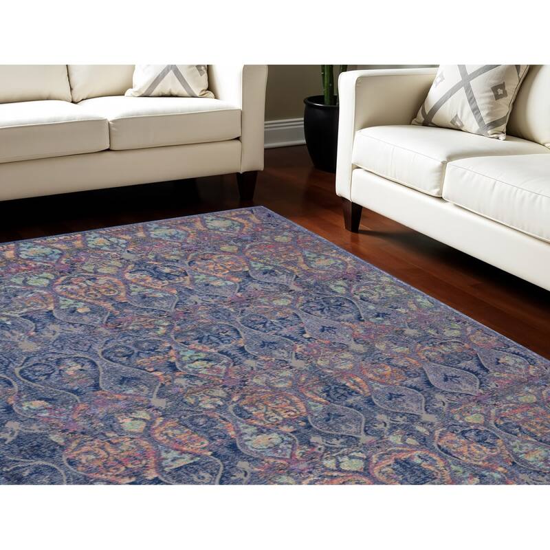 Honuc Power Loomed Distressed Non Skid Area Rug By HomeRoots - 118' X '94' X '0.5 - 118' X '94' X '0.5 - Oxford Blue - Rectangle