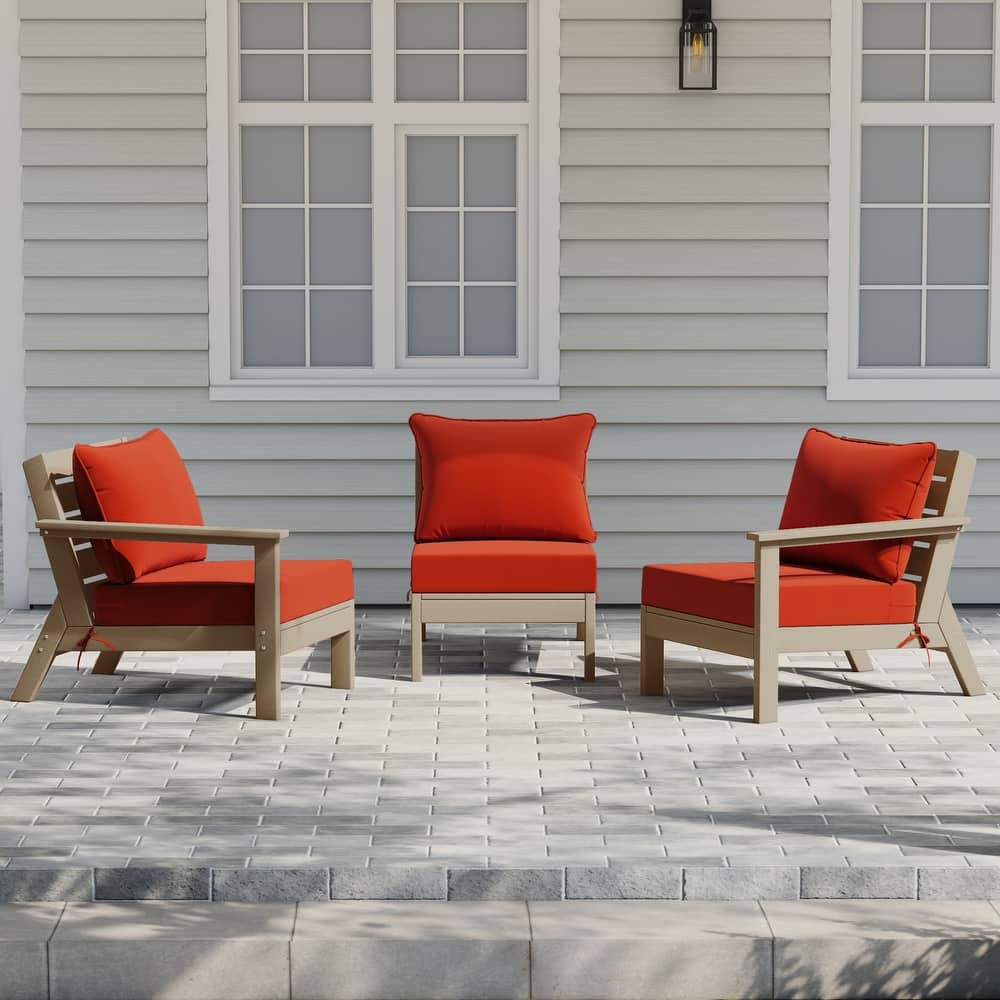 Birchwood All Weather HDPE Outdoor Patio Deep Seating Weathered Wood Sofa With Cushions (3-Piece)