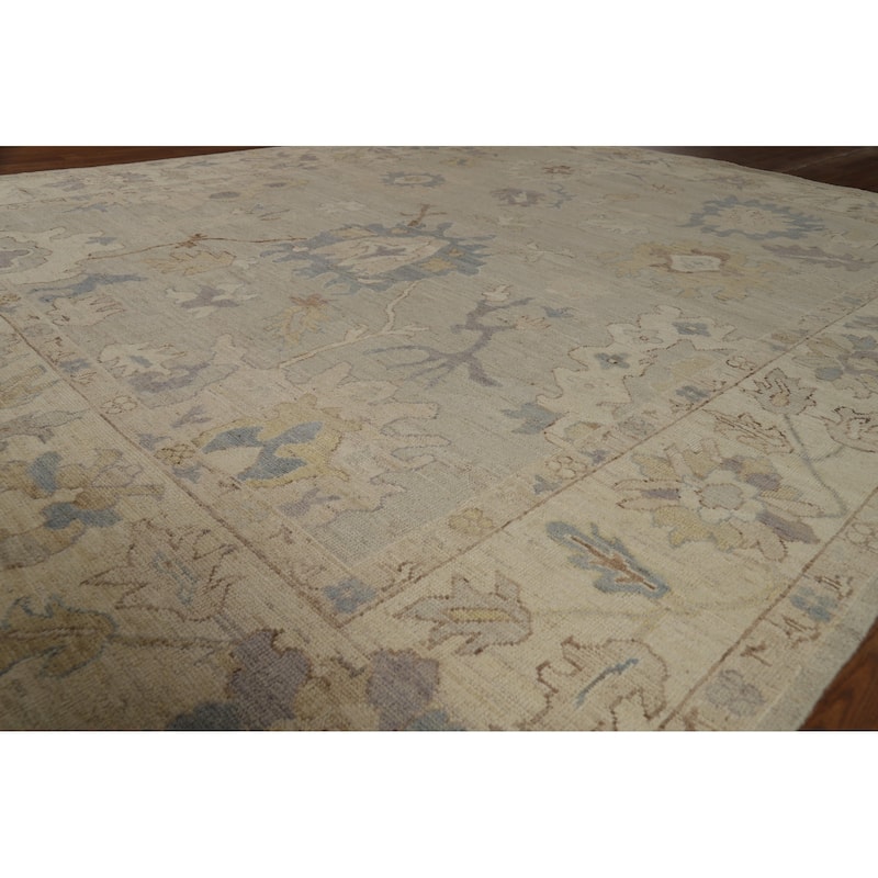 Vegetable Dye Floral Beige Oushak Turkish Rug Hand-Knotted Wool Carpet - 7'10" x 10'0"