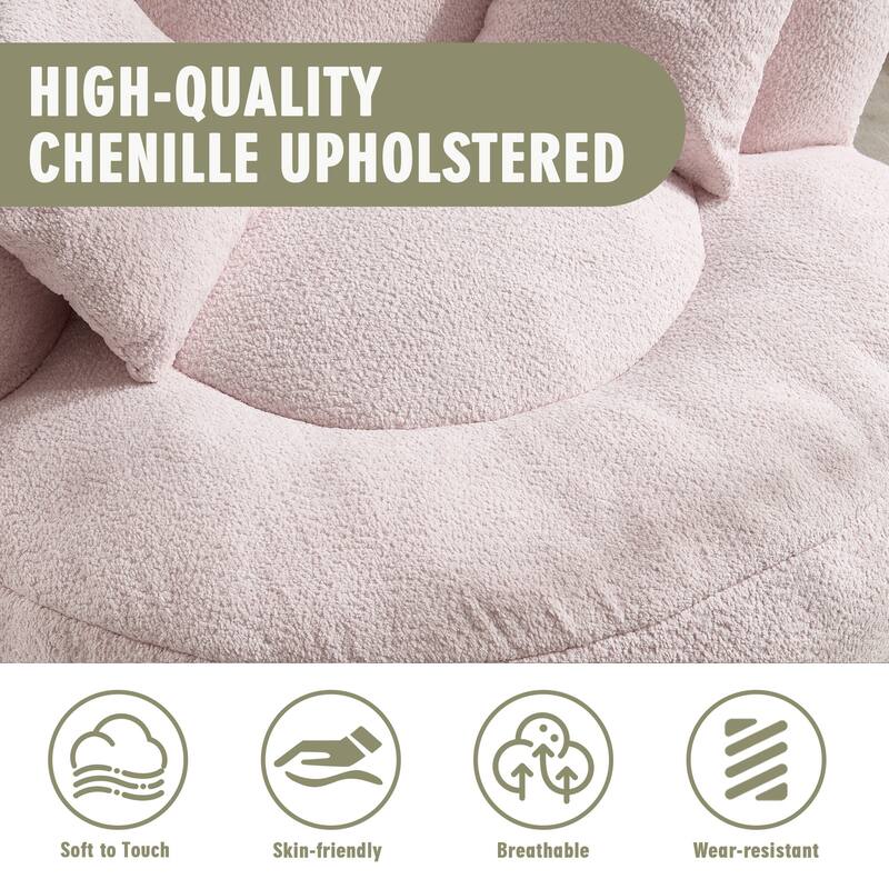 Chenille Upholstered Durable Comfort Lounger High Back Bean Bag Lazy Sofa With Three Pillows
