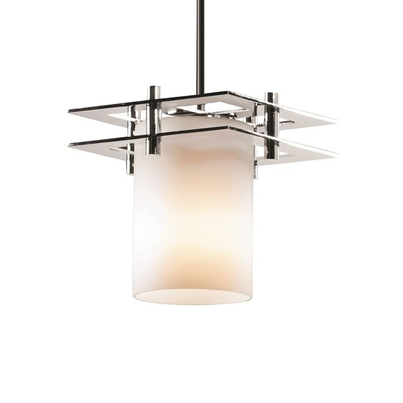 Justice Design Fusion Metropolis 1-light Polished Chrome Pendant, Opal Cylinder - Flat Rim Shade - Polished Chrome, Opal