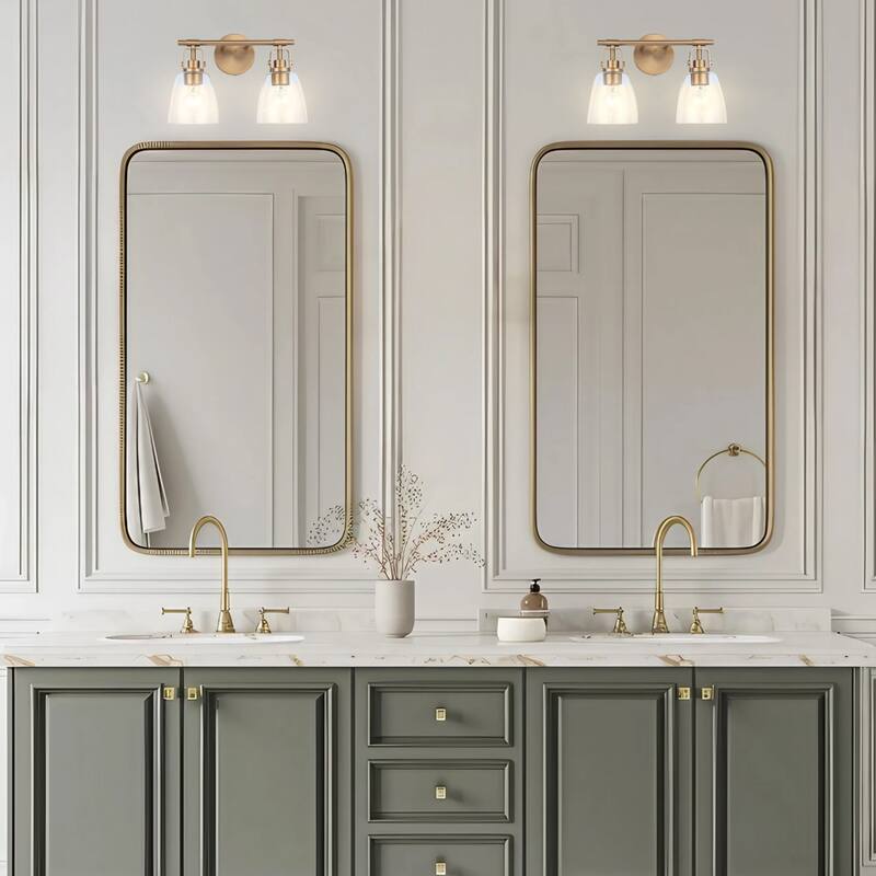 Modern Brilliance Farmhouse 2-Light Gold Vanity Light - 14.6"L x 7"W x 10.6"H