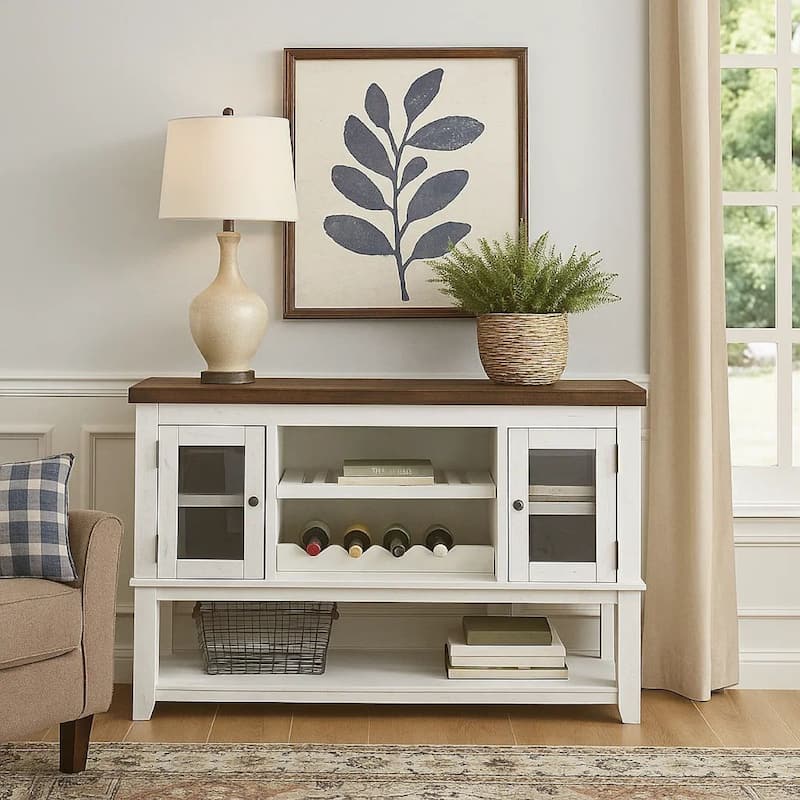 Giva Sideboard Buffet Console 4 Doors, Rattan Patterns, Brown 68 Inch