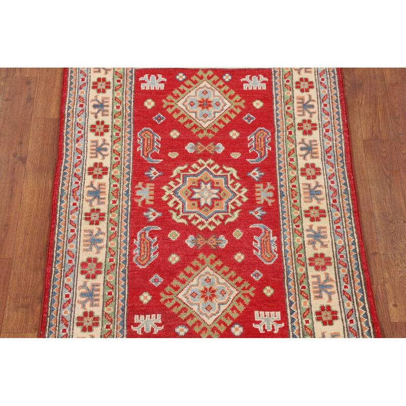 Red Kazak Foyer Rug Hand-Knotted Oriental Wool Carpet - 2'8" x 4'1"