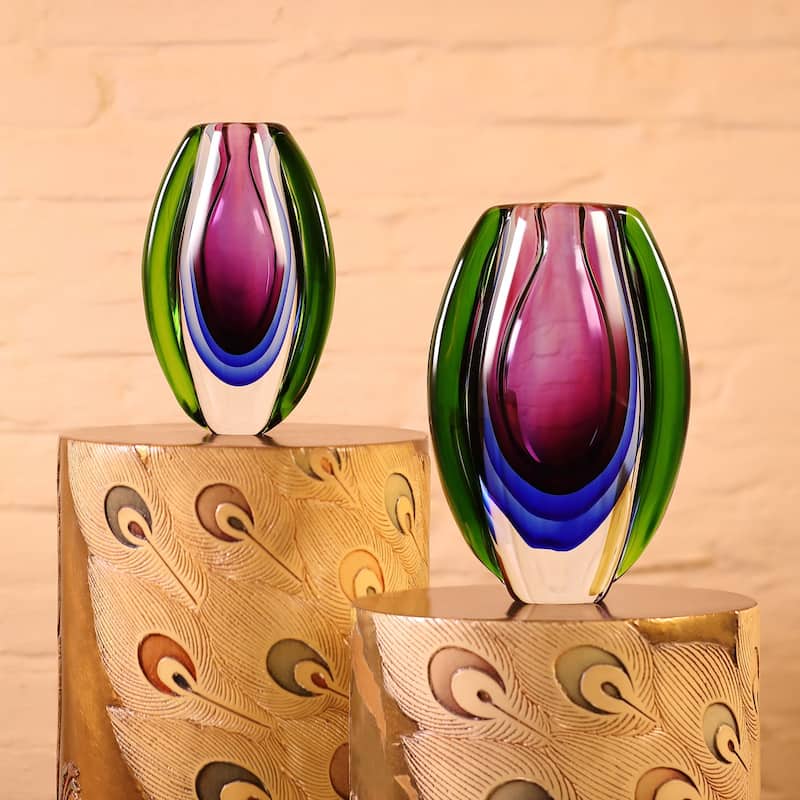 Luxury Lane Hand Blown Sommerso Oval Art Glass Vase 8.5-10 inch tall