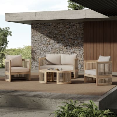 Christopher Knight Home- Leocadia Acacia Wood Outdoor Chat Set