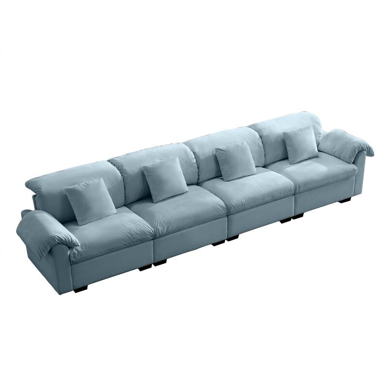 154.7" Velvet 4-Seater Oversized Sofa, Cloud Cushions and Storage Seats