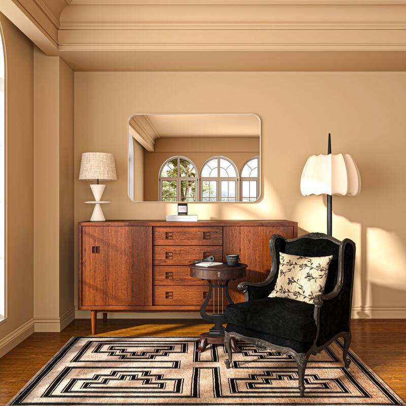 Organnice Rectangular Aluminum Framed Modern Rounded Wall Mount Mirror