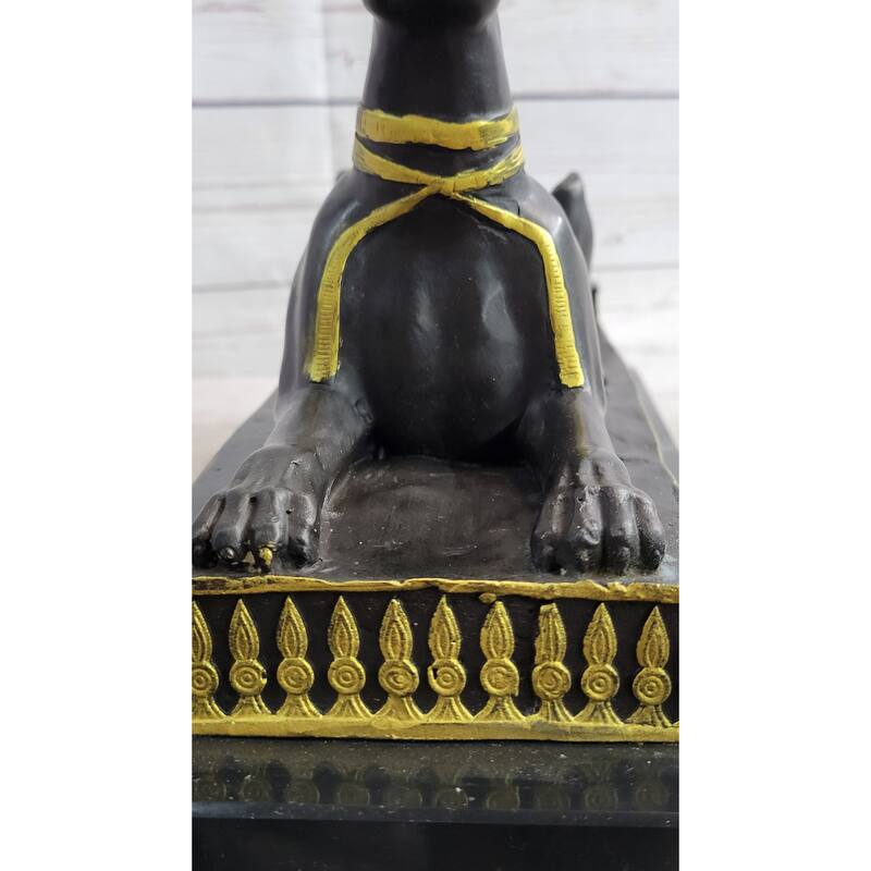 Egyptian Anubis Jackal Bust On Plinth Statue Sculpture Antique Bronze By Milo