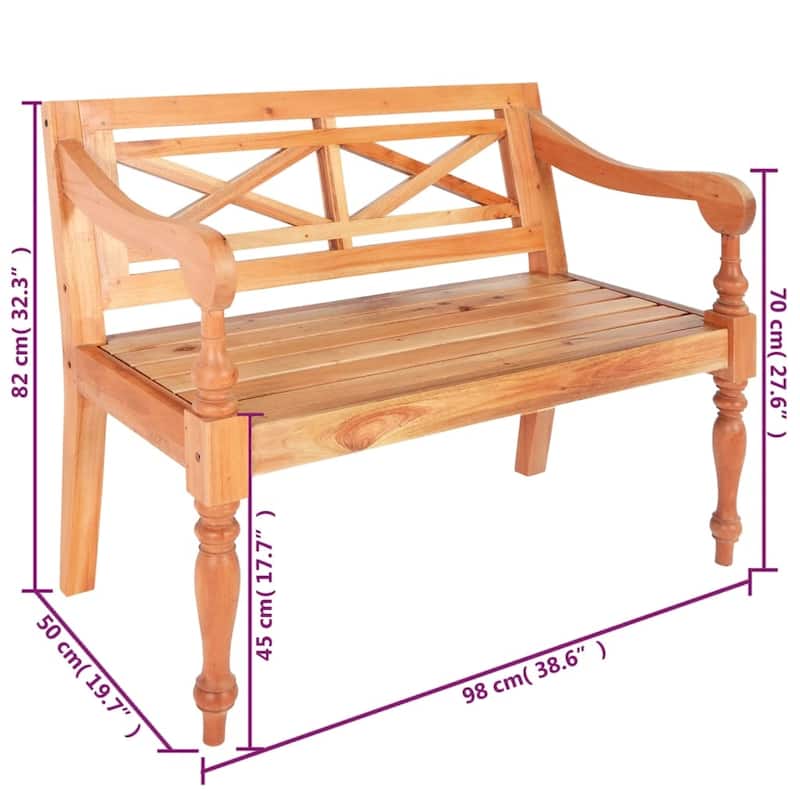 vidaXL Batavia Bench 38.6" Solid Mahogany Wood Light Brown