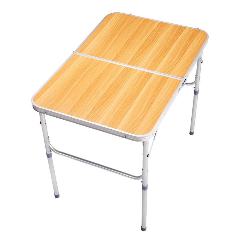 Portable Folding Table with Aluminum Frame and Wood Grain Top