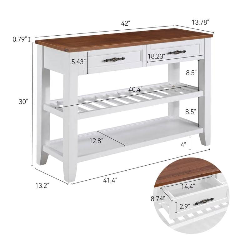 Vintage-Inspired Pine Console Table - Two-Tier Open Shelf Design for Living Spaces‌.