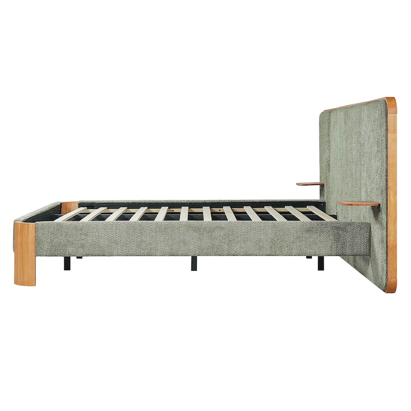 Christopher Knight Home - Modern Boucle Upholstered Platform Bed with Built-In Floating Shelves