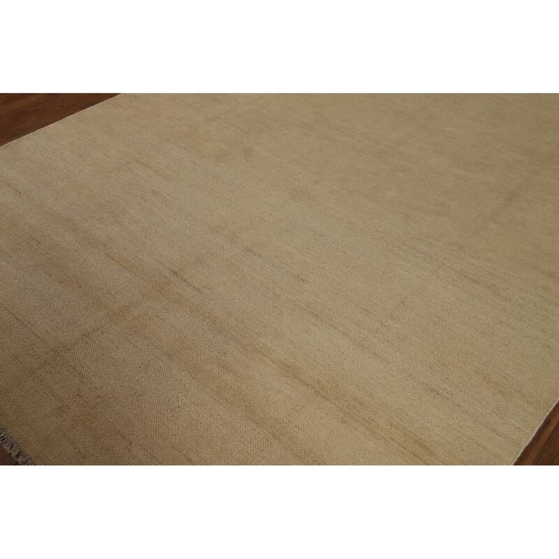 Modern Gabbeh Oriental Area Rug Handmade Solid Yellow Wool Carpet - 6'5" x 9'3"