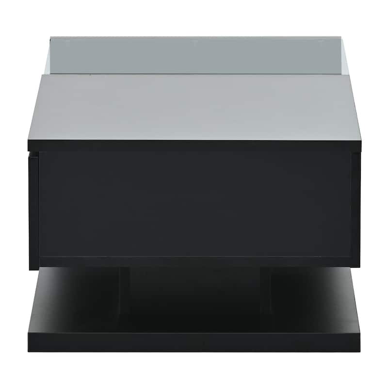 Roomfitters Modern Coffee Table with Tempered Glass Top, High Gloss 2-Tier Rectangle Center Table for Living Room