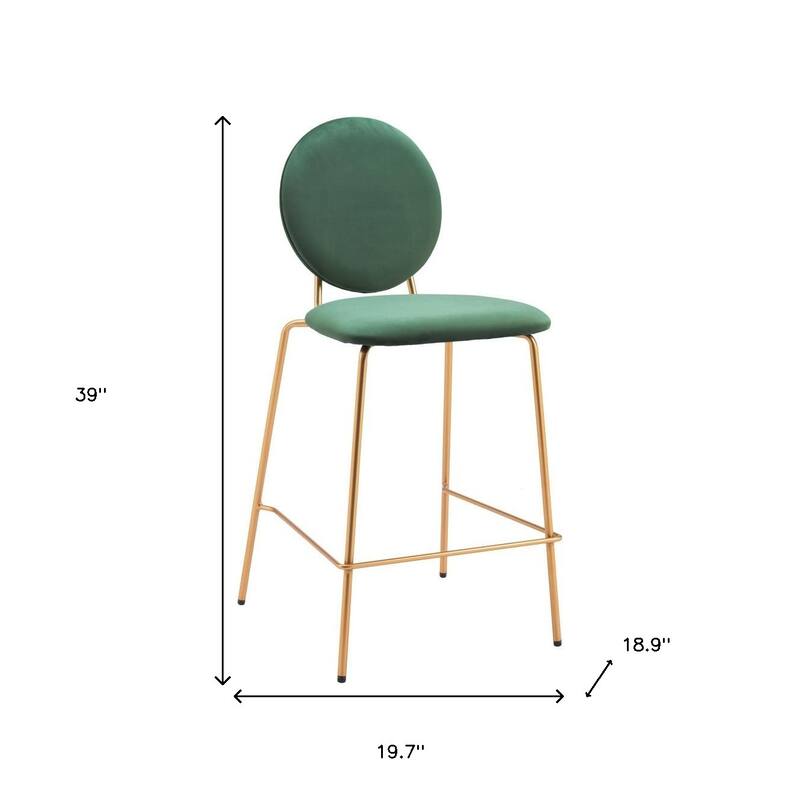 HomeRoots Set of Two 26" Green and Gold Velvet and Steel Counter Height Bar Chairs