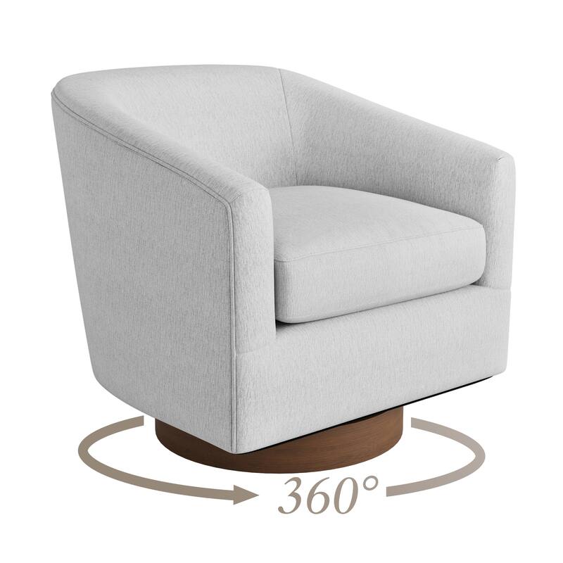Modern Upholstered Accent Chair Fabric 360° Swivel Barrel Set of 2 Armchair Wood Frame