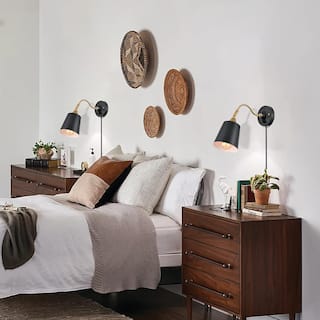 2 Pack sconce light black, gold and white wall light brass mount light