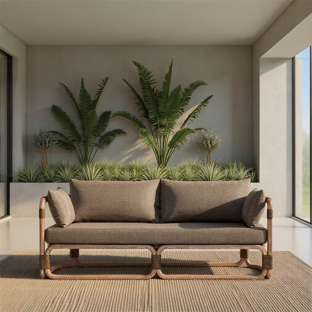 Baja 79" Outdoor Sofa in Brown Wire-Brushed Eucalyptus with Brown Cushions