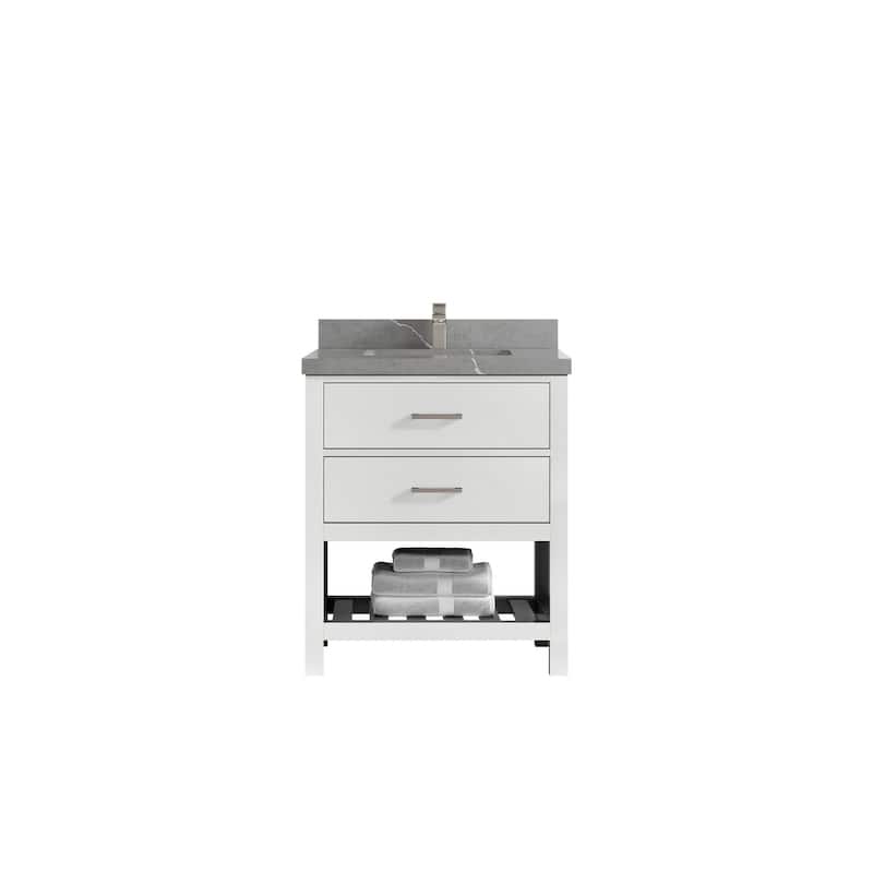 Willow Collections 30 in. W x 22 in. D Parker Single Sink Bathroom Vanity with Countertop - 2" Piatra Gray - White