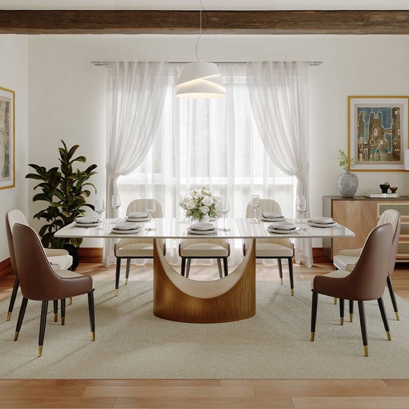 63"-94" Hobart Modern Dining Table with Rectangular Sintered Stone Tabletop and Carbon Steel Leg for 4-10