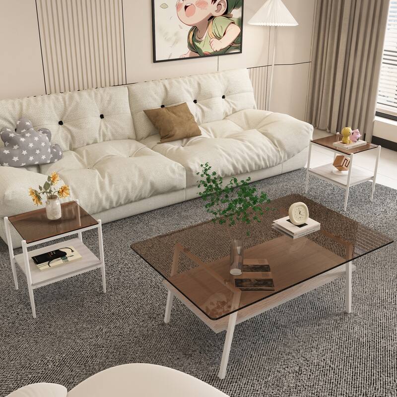 Coffee Table and End tables Set of 3 Tempered Glass - N/A