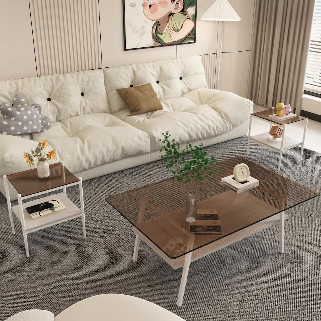 Coffee Table and End tables Set of 3 Tempered Glass - N/A