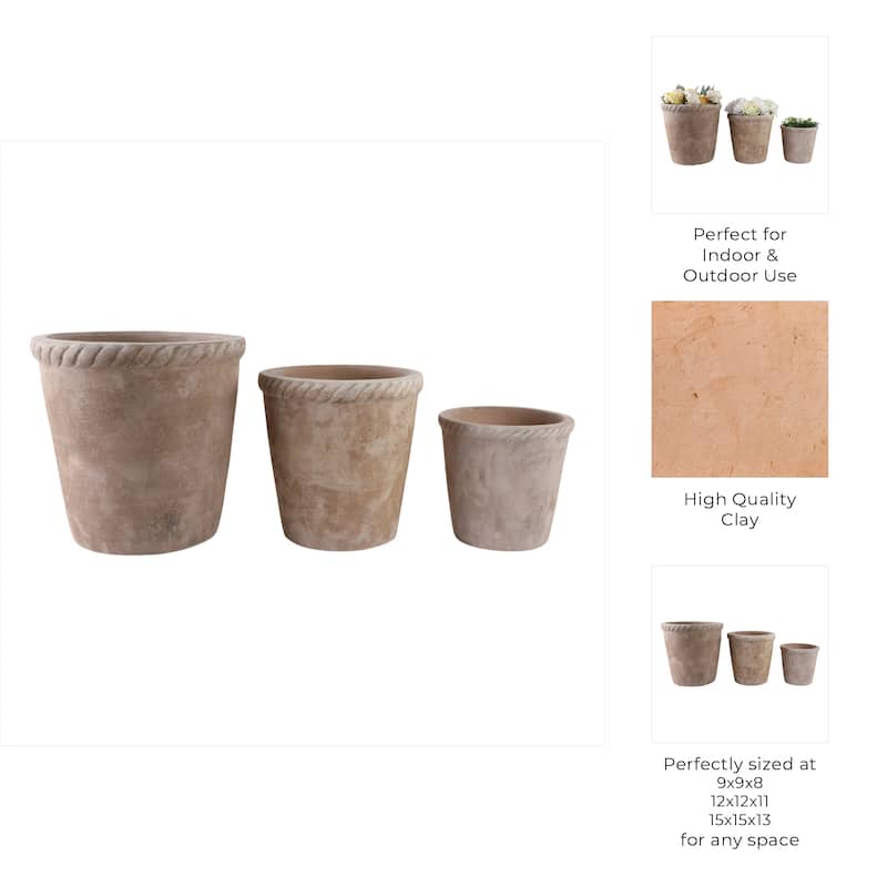 Handcrafted Pottery Clay Planter Set of 3 - Modern Decorative Versatile Design - 15" x 15" x 15"